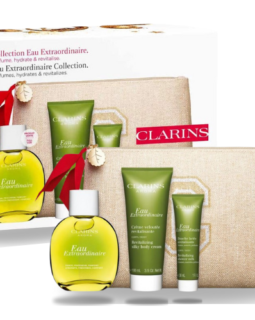 CLARINS SET Eau Extraordinaire 100ml + Creme Revitalisante 100ml + Pochette + Douche Lactee Revitalisante 30ml